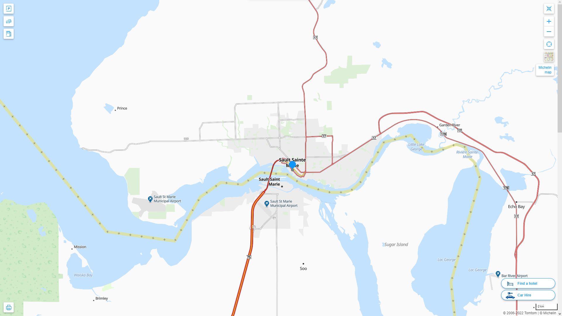 Sault Ste. Marie Highway and Road Map